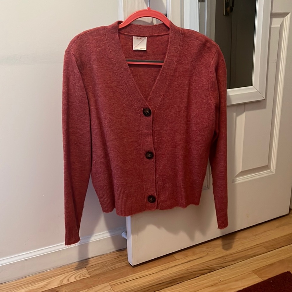 Pink v-neck cardigan sweater